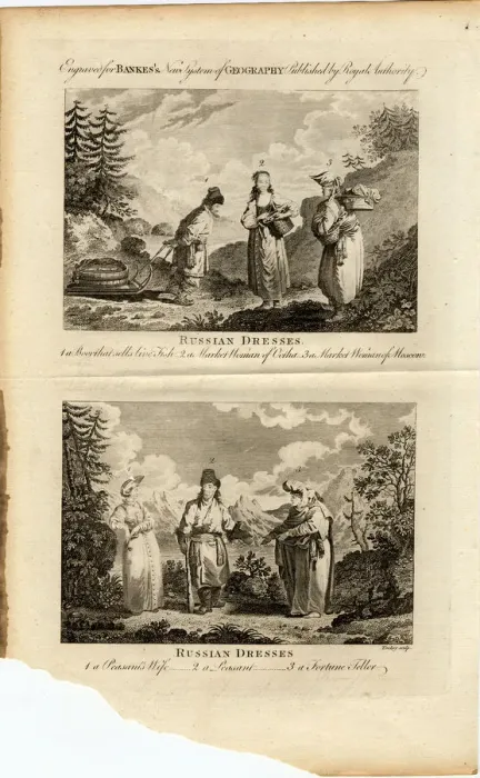Framed Print : Russian Dresses, ca 1775. Artist: Tookey, James (active End of 18th cen. ) Framed Print : Russian Dresses, ca 1775. Artist: Tookey, James (active End of 18th cen. )