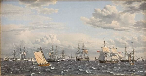 A Russian Fleet at Anchor near Elsinore, 1826. Creator: CW Eckersberg