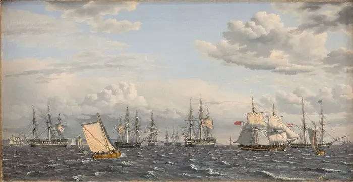 Framed Print : A Russian Fleet at Anchor near Elsinore, 1826. Creator: CW Eckersberg Framed Print : A Russian Fleet at Anchor near Elsinore, 1826. Creator: CW Eckersberg