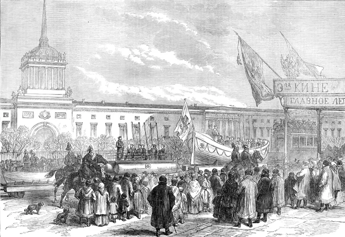 Framed Print : Russian marriage festivities: procession of life-boats at St. Petersburg... 1874. Creator: Unknown