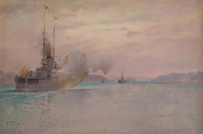 Framed Print : The Russian naval bombardment of the Bosphorus, 1915-1916. Artist: Hansen (Hanzen), Alexey (1876-1937) Framed Print : The Russian naval bombardment of the Bosphorus, 1915-1916. Artist: Hansen (Hanzen), Alexey (1876-1937)