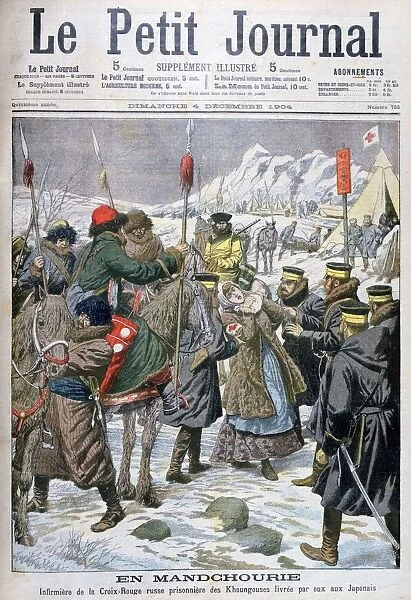 Russian nurse taken prisoner by the Manchus being handed over to the Japanese, Manchuria, 1904