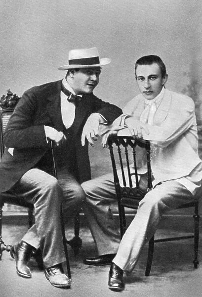 Russian opera singer Feodor Chaliapin with composer and pianist Sergei Rachmaninov, c1890