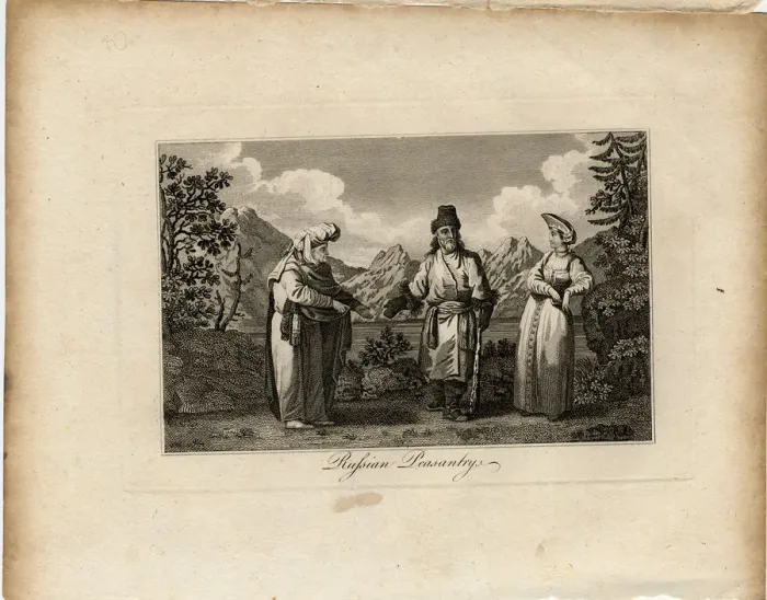 Framed Print : Russian Peasant Dresses, ca 1775. Artist: Tookey, James (active End of 18th cen. ) Framed Print : Russian Peasant Dresses, ca 1775. Artist: Tookey, James (active End of 18th cen. )