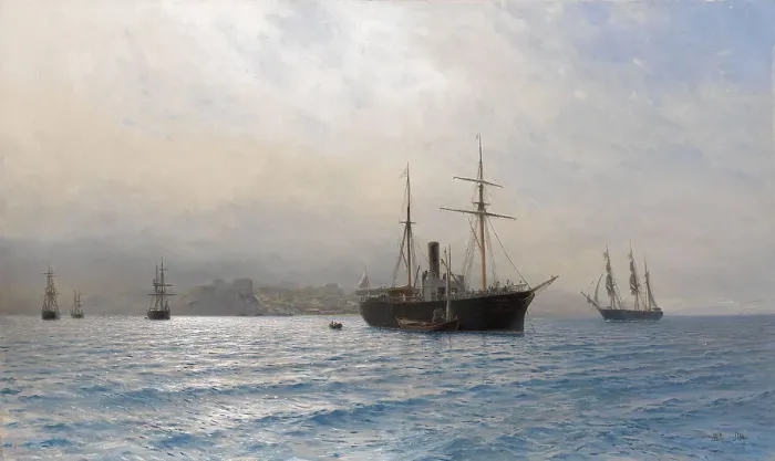Framed Print : Russian Ship at the entrance to the Bosphorus strait, after the Russo-Turkish war of 1877?1878. Artist: Lagorio, Lev Felixovich (1827-1905) Framed Print : Russian Ship at the entrance to the Bosphorus strait, after the Russo-Turkish war of 1877?1878. Artist: Lagorio, Lev Felixovich (1827-1905)