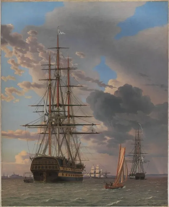 Framed Print : The Russian Ship of the Line Asow and a Frigate at Anchor near Elsinore, 1828. Creator: CW Eckersberg. The Russian Ship of the Line Asow and a Frigate at Anchor near Elsinore, 1828. Creator: CW Eckersberg Framed Print : The Russian Ship of the Line Asow and a Frigate at Anchor near Elsinore, 1828. Creator: CW Eckersberg. The Russian Ship of the Line Asow and a Frigate at Anchor near Elsinore, 1828. Creator: CW Eckersberg