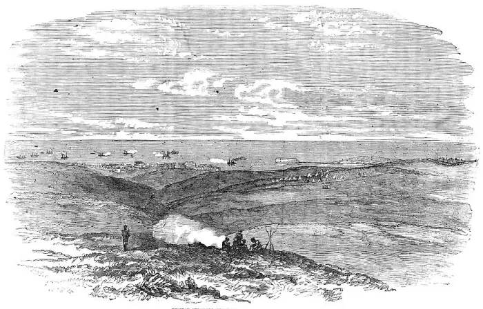 Framed Print : Russian Steamers Shelling the French Camp, Sebastopol, 1854. Creator: Unknown