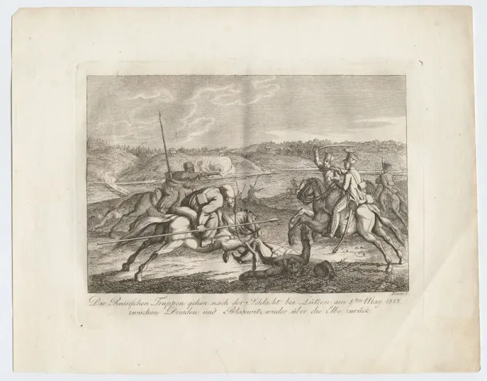 Framed Print : Russian troops go after the Battle of Lutzen back across the Elbe, 1813. Artist: Sauerweid Framed Print : Russian troops go after the Battle of Lutzen back across the Elbe, 1813. Artist: Sauerweid