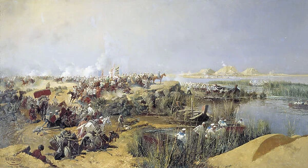 Russian troops crossing the Amu Darya River, 1873 (1889). Artist: Nikolai Karasin