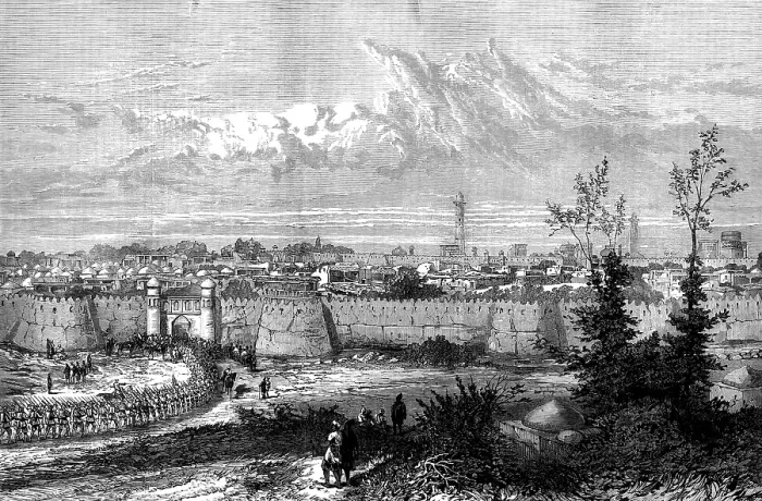 Framed Print : Russian troops entering the city of Khiva at the Hazar-Asp Gate, 1873. Creator: Unknown Framed Print : Russian troops entering the city of Khiva at the Hazar-Asp Gate, 1873. Creator: Unknown