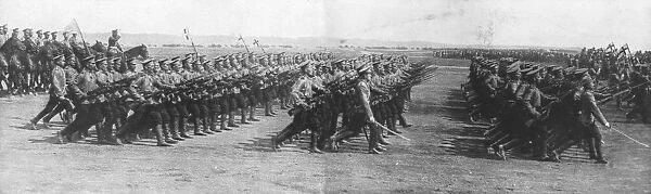 Russian troops parading during French President Raymond Poincares visit to Russia, 22 July, 1914