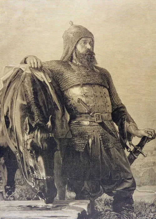 Framed Print : Russian warrior with his horse (Wereschtschagine painting), engraving, 1885 Framed Print : Russian warrior with his horse (Wereschtschagine painting), engraving, 1885