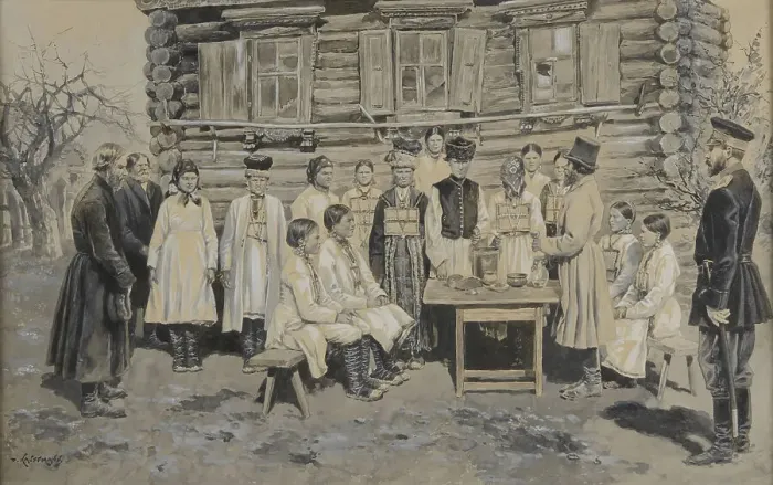 Framed Print : Russian Wedding, 19th century. Creator: Kaufmann, D. (active End of the 19th cen.) Framed Print : Russian Wedding, 19th century. Creator: Kaufmann, D. (active End of the 19th cen.)