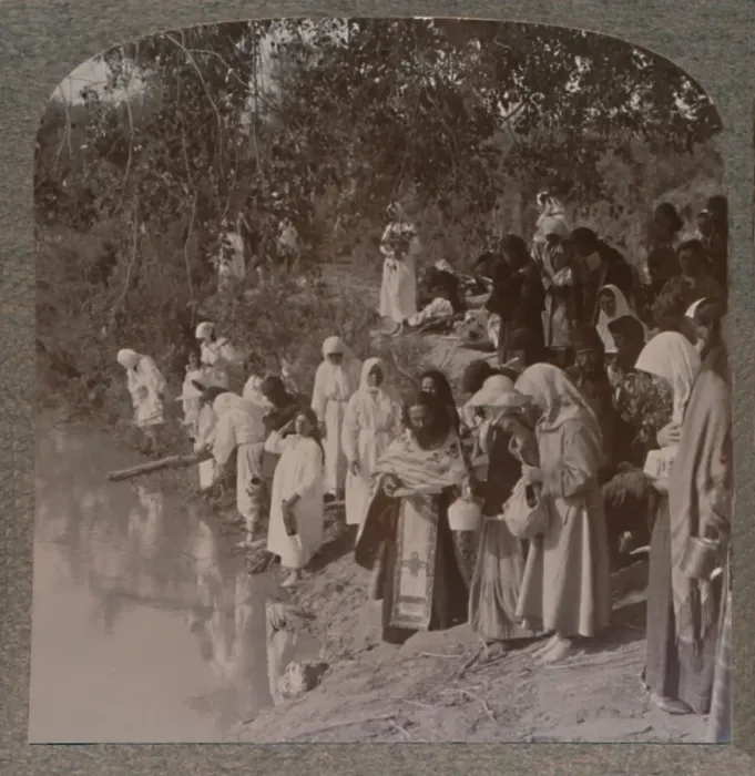 Framed Print : Russian women holding service on the banks of the Jordan, c1900 Framed Print : Russian women holding service on the banks of the Jordan, c1900