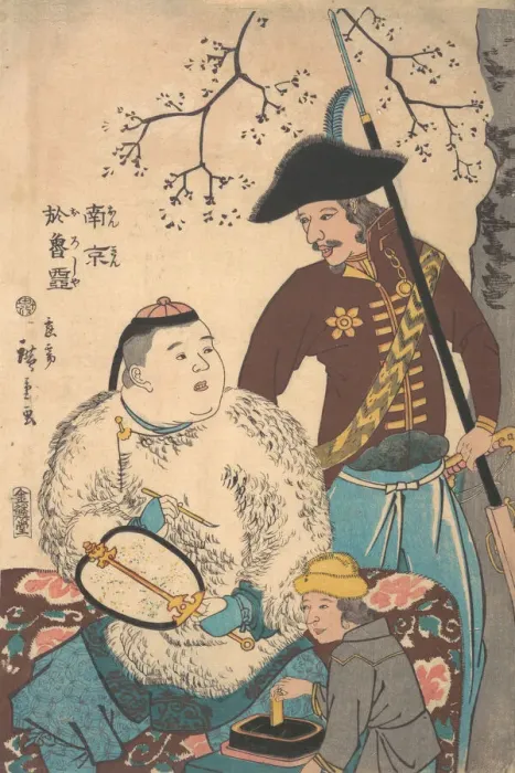 Framed Print : Russians and a Chinese Inscribing a Fan, 12th month, 1860. Creator: Utagawa Hiroshige II Framed Print : Russians and a Chinese Inscribing a Fan, 12th month, 1860. Creator: Utagawa Hiroshige II