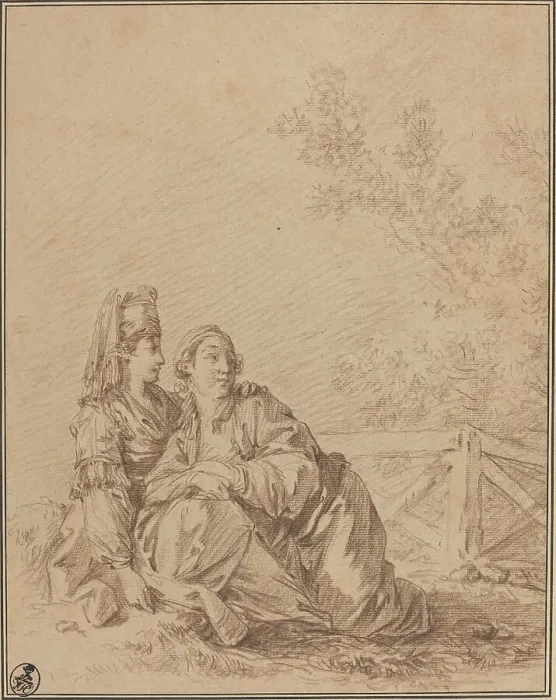 Framed Print : Two Russians Seated in Landscape. Creator: Jean Baptiste Le Prince Framed Print : Two Russians Seated in Landscape. Creator: Jean Baptiste Le Prince