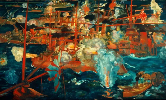 Framed Print : Russo-Japanese Sea Battle, c. 1918. Artist: Deusser, August (1870-1942) Framed Print : Russo-Japanese Sea Battle, c. 1918. Artist: Deusser, August (1870-1942)
