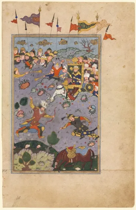 Framed Print : Rustam meets the challenge of Ashkabus, from a Shah-nama (Book of Kings) of Firdausi