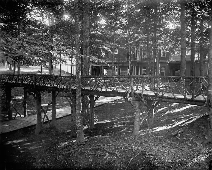 Framed Print : Rustic bridge, Chautauqua, c1898. Creator: Unknown Framed Print : Rustic bridge, Chautauqua, c1898. Creator: Unknown