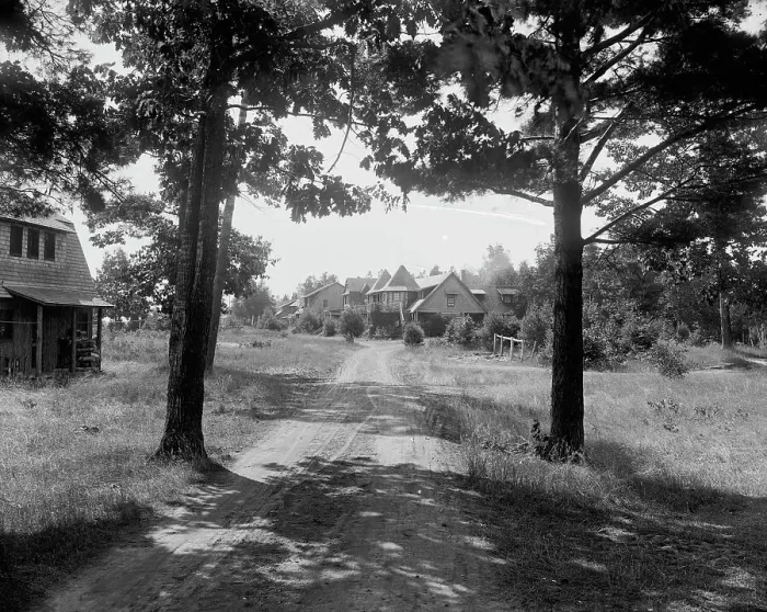 Framed Print : Rustic cottages at Harbor Beach, c1900. Creator: Unknown Framed Print : Rustic cottages at Harbor Beach, c1900. Creator: Unknown