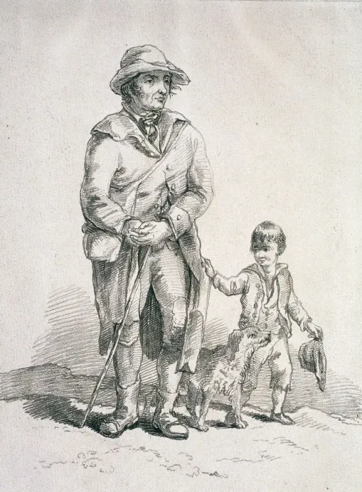 Framed Print : A rustic with a dog and a boy, Provincial Characters, 1813. Artist: William Henry Pyne Framed Print : A rustic with a dog and a boy, Provincial Characters, 1813. Artist: William Henry Pyne