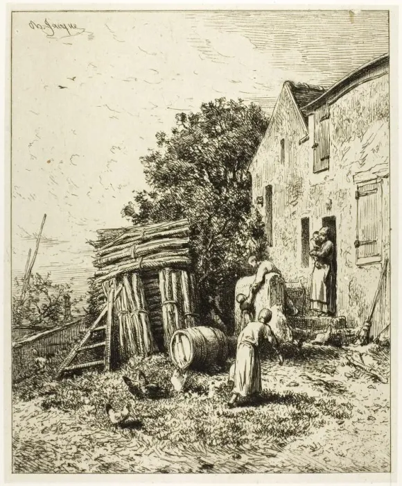 Framed Print : A Rustic Dwelling, c. 1865. Creator: Charles Emile Jacque Framed Print : A Rustic Dwelling, c. 1865. Creator: Charles Emile Jacque