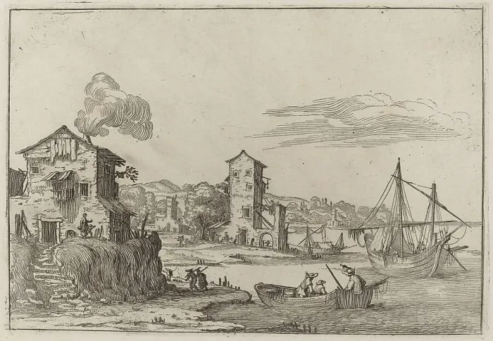 Framed Print : Rustic Seaport, 1638. Creator: Ercole Bazicaluva Framed Print : Rustic Seaport, 1638. Creator: Ercole Bazicaluva