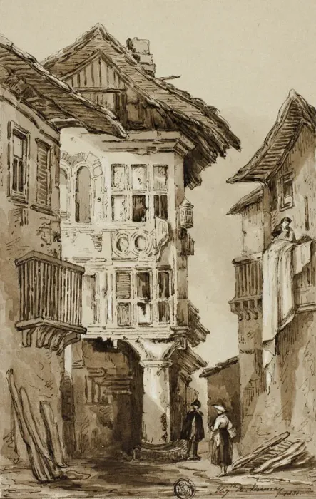 Framed Print : Rustic Street Scene, 1831. Creator: Elizabeth Murray Framed Print : Rustic Street Scene, 1831. Creator: Elizabeth Murray