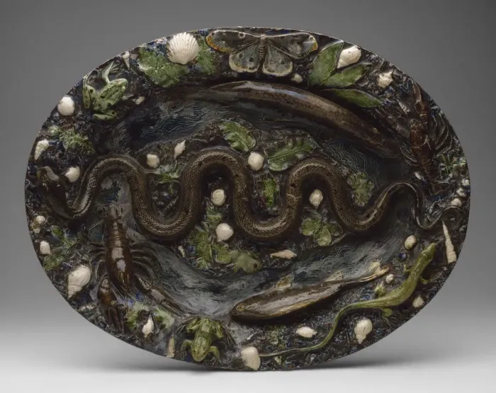 Framed Print : Rustic Ware: Dish with Animal and Plant Ornaments, Second half of the16th cen. Artist: Palissy, Bernard (1510-1589 / 90) Framed Print : Rustic Ware: Dish with Animal and Plant Ornaments, Second half of the16th cen. Artist: Palissy, Bernard (1510-1589 / 90)