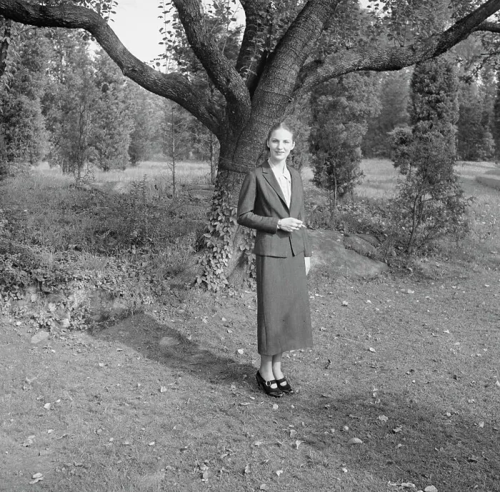 Framed Print : Ruth, standing outdoors by a tree, 1936 Creator: Arnold Genthe Framed Print : Ruth, standing outdoors by a tree, 1936 Creator: Arnold Genthe