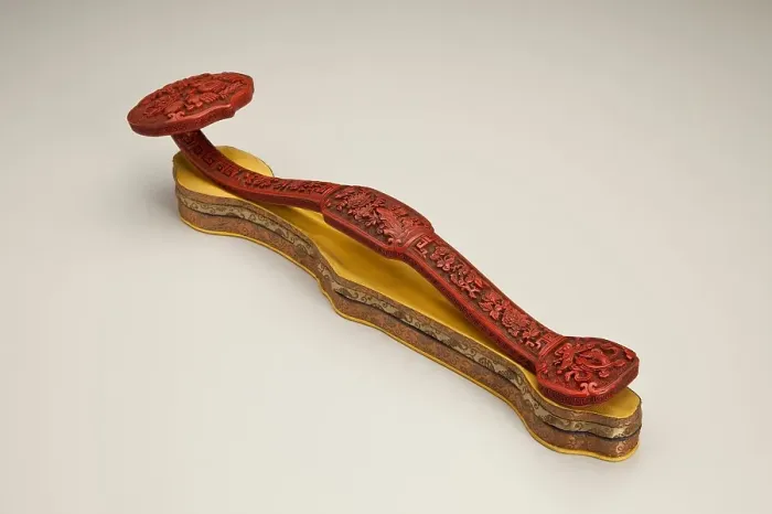 Framed Print : Ruyi scepter with fabric base, 1700s. Creator: Unknown Framed Print : Ruyi scepter with fabric base, 1700s. Creator: Unknown