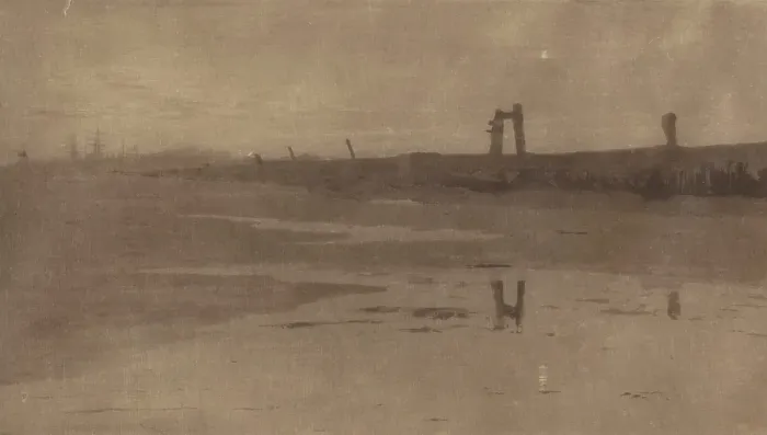 Framed Print : Rye Pier, Evening, 1888. Creators: Frank Short, F. Goulding Framed Print : Rye Pier, Evening, 1888. Creators: Frank Short, F. Goulding