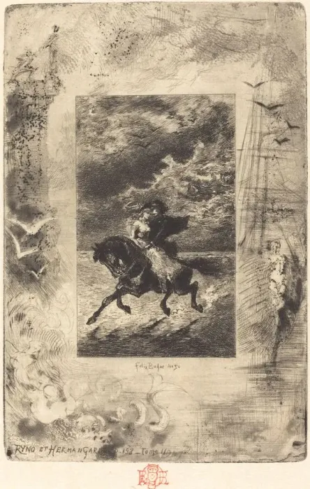 Framed Print : Ryno et Hermangarde, 1879 / 1880. Creator: Felix Hilaire Buhot Framed Print : Ryno et Hermangarde, 1879 / 1880. Creator: Felix Hilaire Buhot