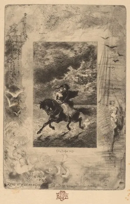 Framed Print : Ryno et Hermangarde (Ryno and Hermangarde), 1847-1898. Creator: Felix Hilaire Buhot Framed Print : Ryno et Hermangarde (Ryno and Hermangarde), 1847-1898. Creator: Felix Hilaire Buhot