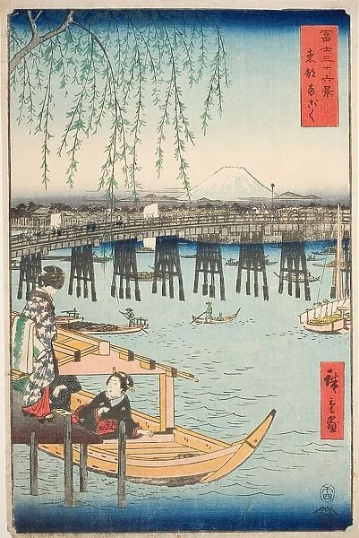 Ryogoku Bridge in the Eastern Capital (Toto Ryogoku), from the series 'Thirty-six Views...', 1858. Creator: Ando Hiroshige. Ryogoku Bridge in the Eastern Capital (Toto Ryogoku), from the series 'Thirty-six Views...', 1858