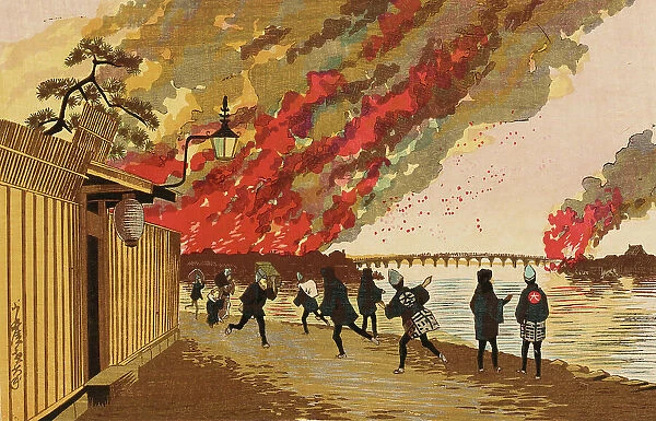 The Ryogoku Fire Sketched from Hamacho on the 26th of January, 1881, (1881). Creator: Kobayashi Kiyochika