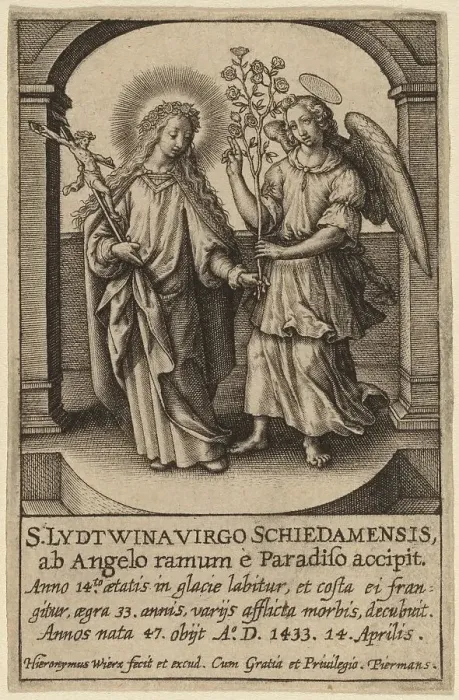 Framed Print : S. Lydtwina Virgo Schiedamensis.... Creator: Hieronymous Wierix Framed Print : S. Lydtwina Virgo Schiedamensis.... Creator: Hieronymous Wierix