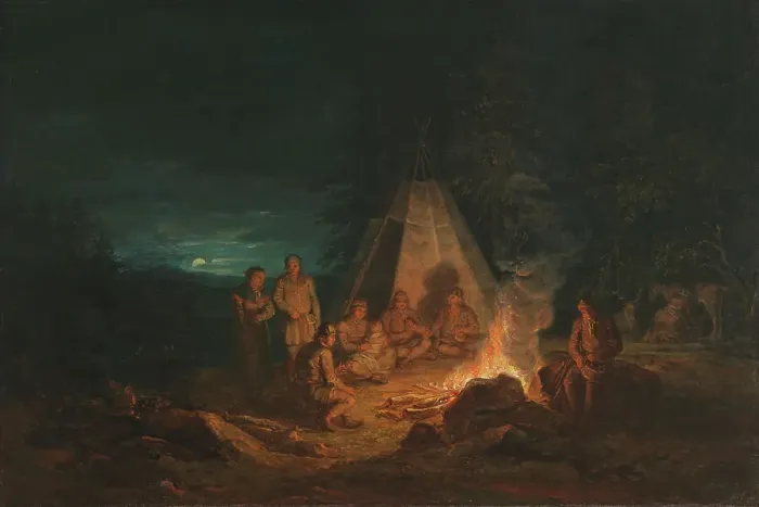 Framed Print : Saami People around a Fire, 1813. Creator: Alexander Lauréus Framed Print : Saami People around a Fire, 1813. Creator: Alexander Lauréus