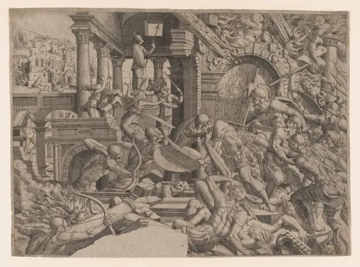 Framed Print : The Sack of Troy, 1535-55. Creator: Jean Mignon Framed Print : The Sack of Troy, 1535-55. Creator: Jean Mignon