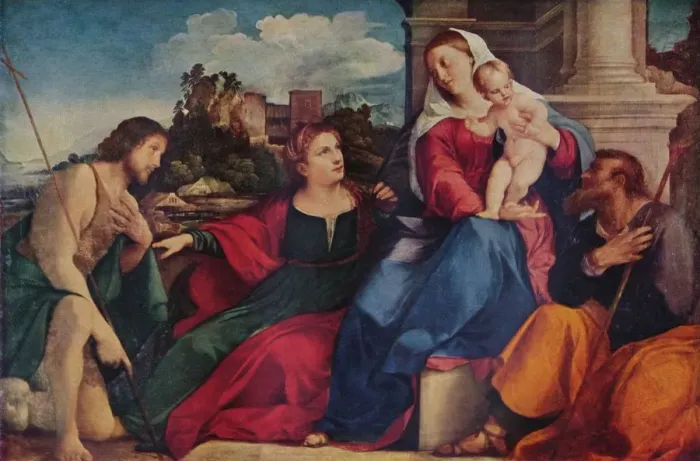 Framed Print : Sacred Conversation, c1525. Artist: Jacopo Palma il Vecchio Framed Print : Sacred Conversation, c1525. Artist: Jacopo Palma il Vecchio