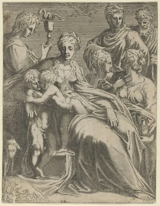 Framed Print : Sacred Conversation, ca. 1550-56. Creator: Leon Davent Framed Print : Sacred Conversation, ca. 1550-56. Creator: Leon Davent
