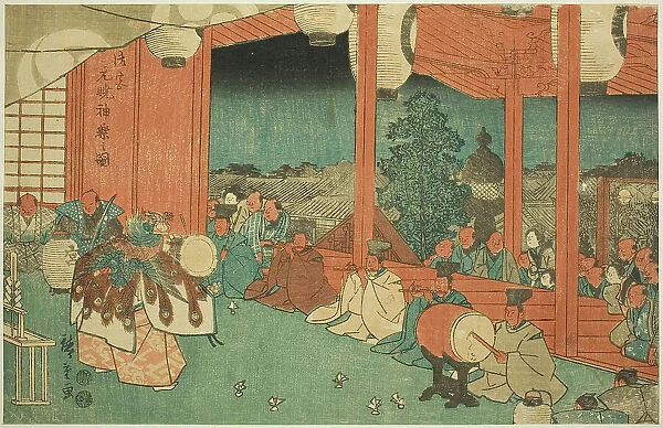The Sacred Dance at the Shinmei Shrine in Shiba at Dawn (Shiba Shinmei, Omiya gengyo... c. 1847 / 52. Creator: Ando Hiroshige)