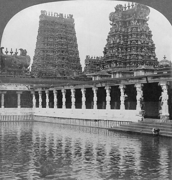 Sacred Gold Lily Lake and Pagodas - Great Temple to Siva, Madura, South India, 1901