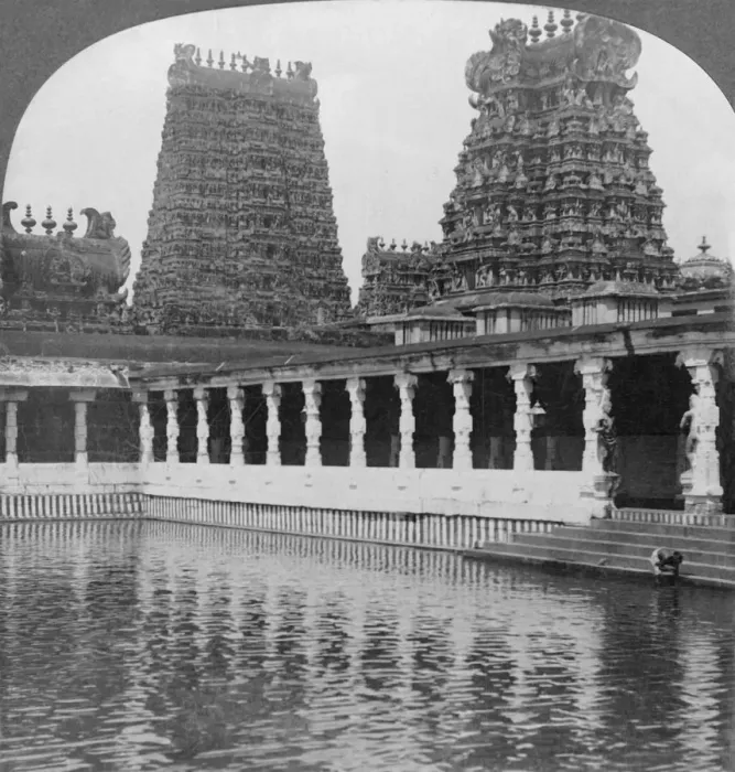 Framed Print : Sacred Gold Lily Lake and Pagodas - Great Temple to Siva, Madura, South India, 1901 Framed Print : Sacred Gold Lily Lake and Pagodas - Great Temple to Siva, Madura, South India, 1901