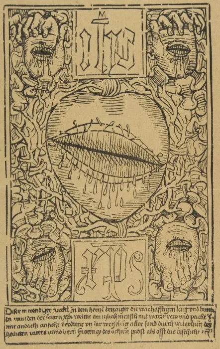 Framed Print : The Sacred Monogram and the Wounds of Christ, 15th century. 15th century. Creator: Anon Framed Print : The Sacred Monogram and the Wounds of Christ, 15th century. 15th century. Creator: Anon