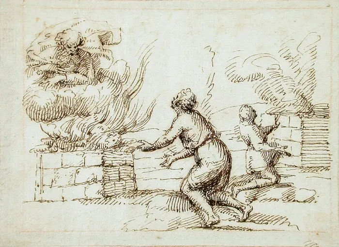 Framed Print : Sacrifice of Cain and Abel, 16th-17th century. Creator: Francesco Allegrini Framed Print : Sacrifice of Cain and Abel, 16th-17th century. Creator: Francesco Allegrini