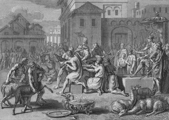 Framed Print : Sacrifice d un Agneau noir, le jour de la grande Fete du Soleil, 1723. Creator: Bernard Picart Framed Print : Sacrifice d un Agneau noir, le jour de la grande Fete du Soleil, 1723. Creator: Bernard Picart