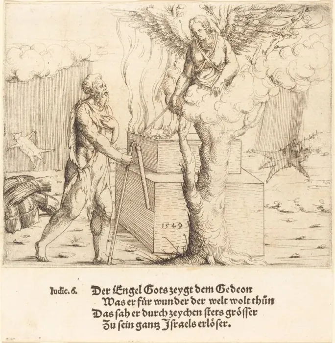 Framed Print : The Sacrifice of Gideon, 1549. Creator: Augustin Hirschvogel Framed Print : The Sacrifice of Gideon, 1549. Creator: Augustin Hirschvogel
