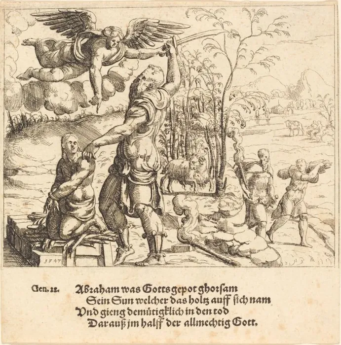 Framed Print : The Sacrifice of Isaac, 1547. Creator: Augustin Hirschvogel Framed Print : The Sacrifice of Isaac, 1547. Creator: Augustin Hirschvogel