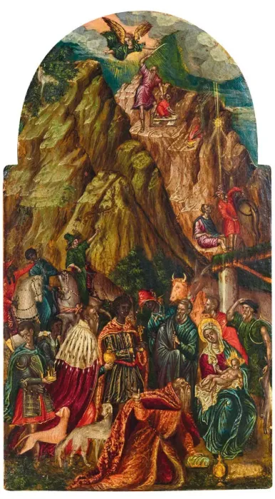 Framed Print : The Sacrifice of Isaac and The Adoration of the Magi, 16th century. Creator: Klontzas, George (c Framed Print : The Sacrifice of Isaac and The Adoration of the Magi, 16th century. Creator: Klontzas, George (c